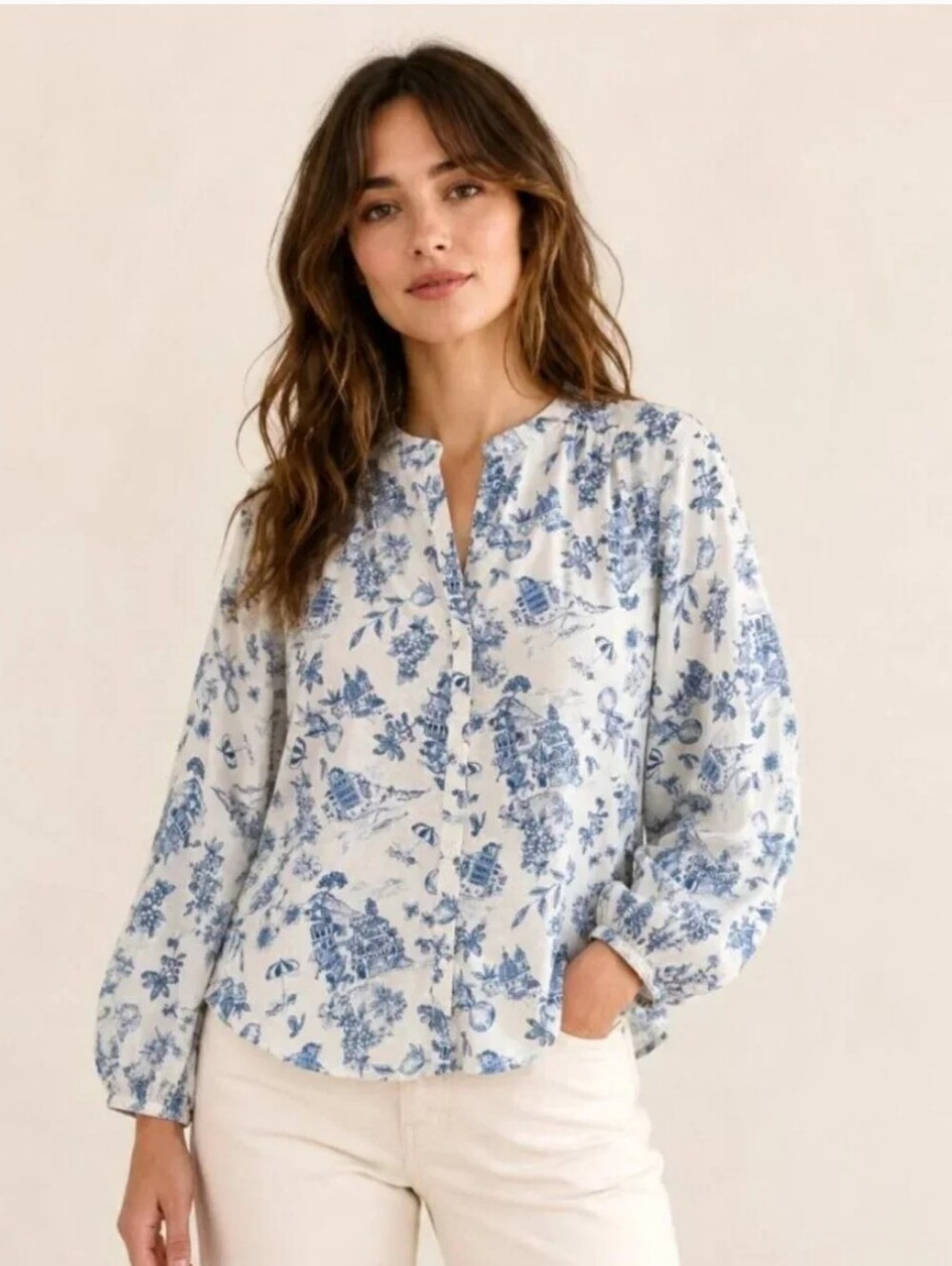 Lucky Brand Light Blue Toile Button-Down Shirt-Med